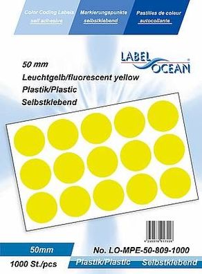 1000 Markierungspunkte, 50 mm, Plastik, leuchtgelb von LabelOcean