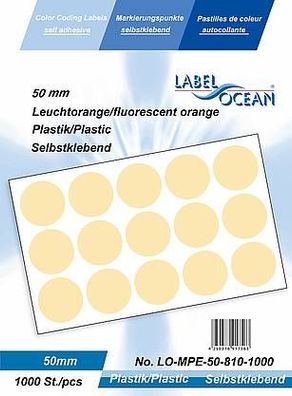 1000 Markierungspunkte, 50 mm, Plastik, leuchtorange von LabelOcean