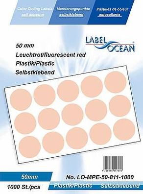 1000 Markierungspunkte, 50 mm, Plastik, leuchtrot von LabelOcean