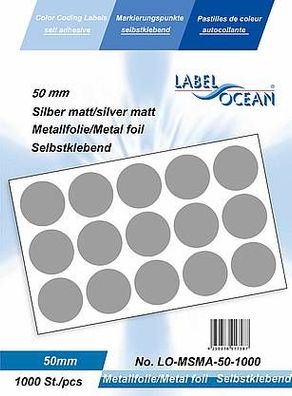 1000 Markierungspunkte, 50 mm, Plastik, silbermatt von LabelOcean