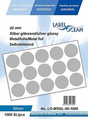 1000 Markierungspunkte, 50 mm, Plastik, silberglänzend von LabelOcean