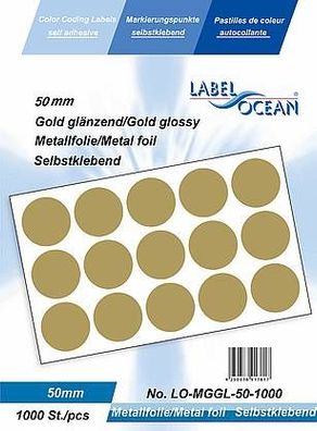 1000 Markierungspunkte, 50 mm, Plastik, gold glänzend von LabelOcean