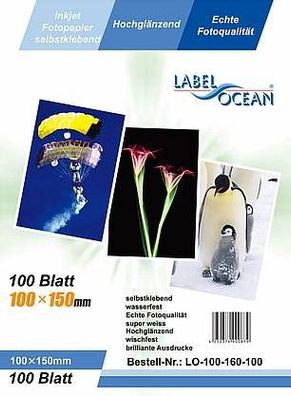 LabelOcean Premium Fotopapier selbstklebend 100 Blatt 10x15cm Highglossy hochglänzend