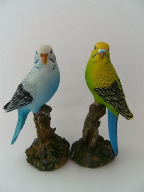 2 Deko Figuren Wellensittiche 16 cm Figur Dekoration Tier Vogel Vögel Wellensittich