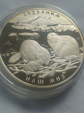 Original 100 Rubel 2008 PP proof Russland kilo kg Silber Biber Tierserie