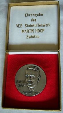 DDR Medaille, Ehrengabe des VEB Steinkohlewerk Martin Hoop Zwickau mit Schachtel