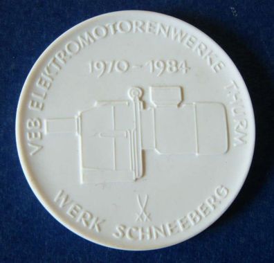 DDR Porzellan Medaille Meißen, VEM Getriebemotoren Thurm Werk Schneeberg 1970 - 1984