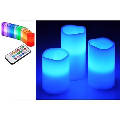 3er LED Echtwachs-Kerzen-Set weiß Fernbedienung Farbwechsel HI 55038