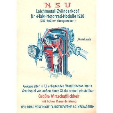 Farb-Poster NSU Motor OSL-Motor mit Alu-Kopf