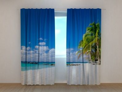 Fotogardine Strand und Palmen, Vorhang mit Foto, Fotovorhang, Fensterdeko, nach Maß