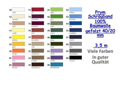 1,29€/1m) Qualitäts Schrägband Baumwolle 40/20 mm Prym 3,5 m