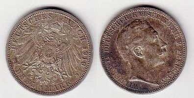 3 Mark Silber Münze Preussen Kaiser Wilhelm II 1910 A