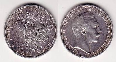 3 Mark Silber Münze Preussen Kaiser Wilhelm II 1912 A