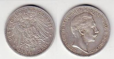 3 Mark Silber Münze Preussen Kaiser Wilhelm II 1911 A