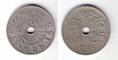 25 Centimes Loch Münze Spanien 1937
