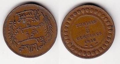 5 Centimes Kupfer Münze Tunesien 1918