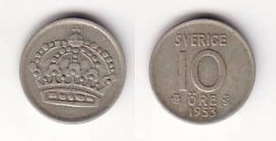 10 Öre Silber Münze Schweden 1953