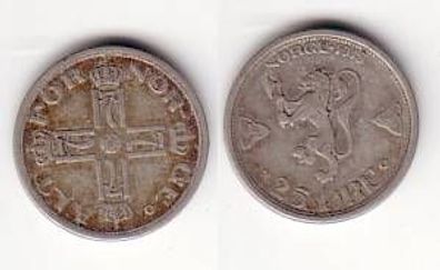 25 Öre Silber Münze Norwegen 1915