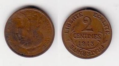 2 Centimes Kupfer Münze Frankreich 1912
