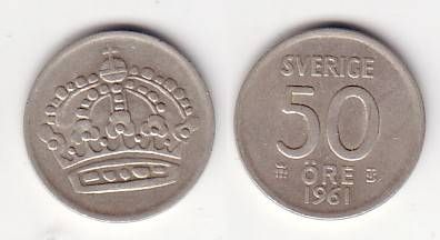 50 Öre Silber Münze Schweden 1961