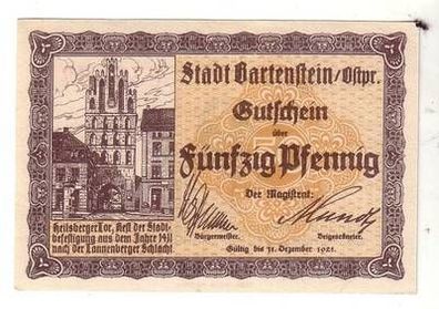 50 Pfennig Banknote Notgeld Stadt Bartenstein Ostpreussen 1921