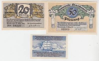 3 Banknoten Notgeld Gemeinde Blankenese 1921