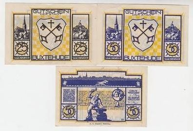 3 Banknoten Notgeld Stadt Buxtehude o.J. um 1920