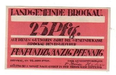 25 Pfennig Banknote Notgeld Landgemeinde Brockau 1920
