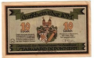 10 Mark Banknote Großnotgeld Lagergeld Stargard in Pommern 1921