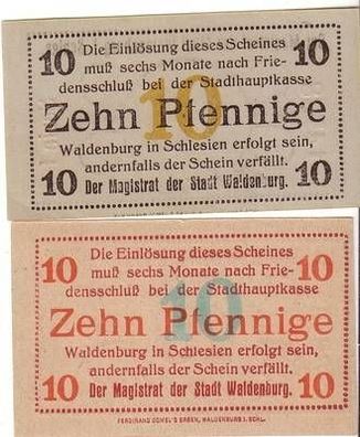 2 x Banknoten Notgeld Stadt Waldenburg in Schlesien um 1921