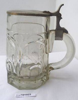 altes dekoratives Bierglas Humpen Glas mit Zinndeckel