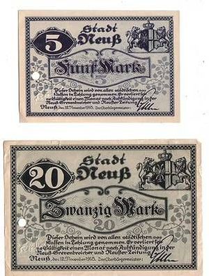 2 x Banknoten Großnotgeld Stadt Neuß 1918