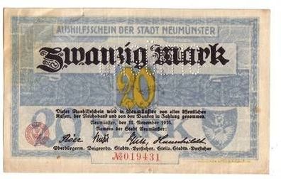 20 Mark Banknote Großnotgeld Stadt Neumünster 1918