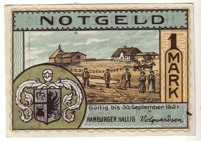 1 Mark Banknote Notgeld Hamburger Hallig 1921