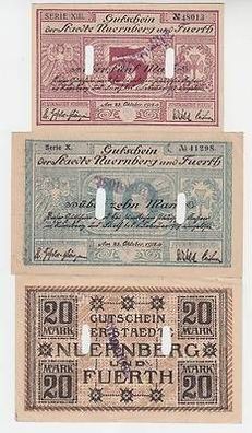 3 Banknoten Großnotgeld Städte Nürnberg und Fürth 1918