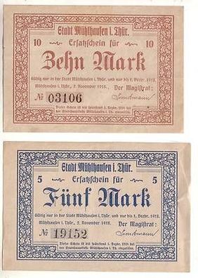 2 x Banknoten Großnotgeld Stadt Mühlhausen 1918