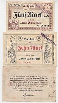 3 Banknoten Großnotgeld Kreis Norder Dithmarschen 1918