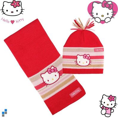 Hello Kitty Mütze Schal Set Kinder NEU mit Etikett