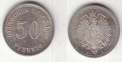 50 Pfennig Silber Münze Kaiserreich 1876 A vz/ Stgl.