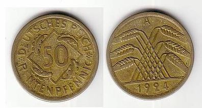 50 Rentenpfennig Messing Münze Deutsches Reich 1924 A