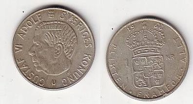 1 Krone Silber Münze Schweden 1968
