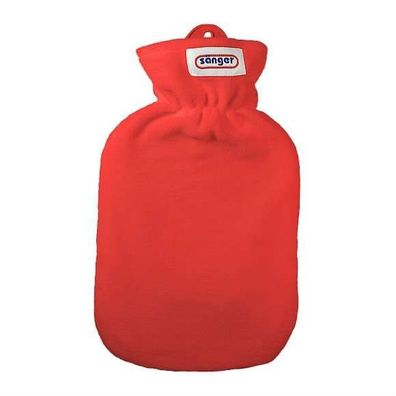 Wärmflasche 2 Liter Bettflasche Wärmetherapie weich Fleecebezug Uni Rot