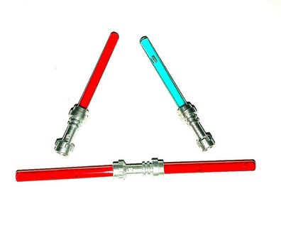 LEGO® Star Wars Lichtschwert blau und rot + doppel Lichtschwert mit Silber griff
