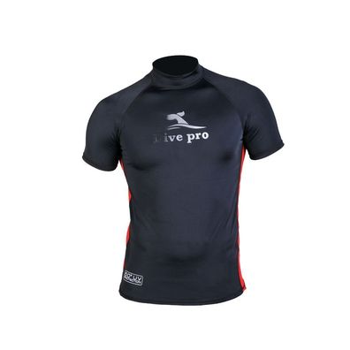 DivePro Rash Guard UV Shirt - Herren Lycra Kurzarm schwarz-rot