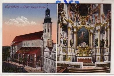 53634 Ak Hirschberg in Schlesien katholische Kirche und Hochaltar um 1920