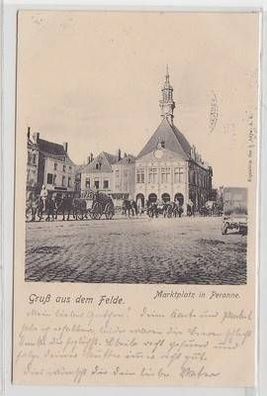 55335 Feldpost Ak Gruß aus dem Felde Marktplatz in Peronne Frankreich 1916