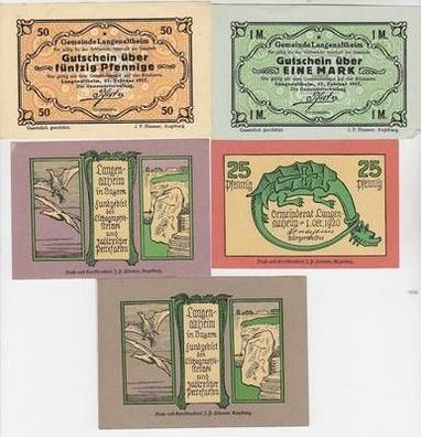 5 x Banknoten Notgeld Gemeinde Langenaltheim 1917-1920