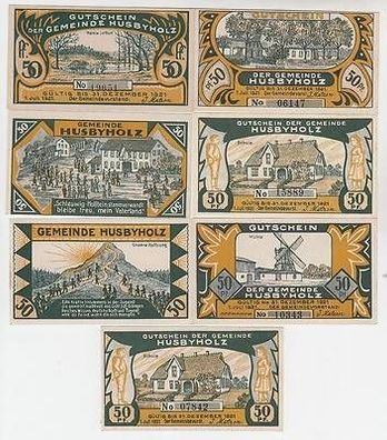 7 x Banknoten Notgeld Gemeinde Husbyholz 1921