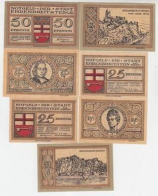 7 x Banknoten Notgeld Stadt Ehrenbreitstein 1921