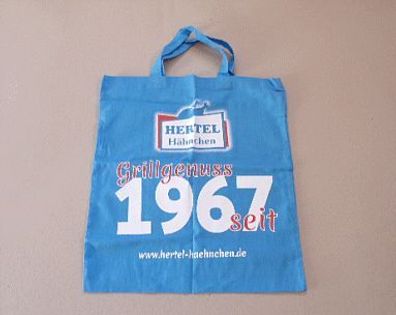 Werbetasche Stoffbeutel Stofftasche Einkaufstasche Baumwolle blau - HERTEL Hähnchen